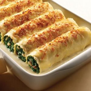 Canelones POLLO , ESPINACA , PARMESANO Y MOZZARELLA